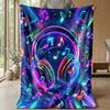 Music Headphones Neon Vibes Theme Blanket Lightweight Warm Flannel Blanket Decorative Throw Blanket for Home Decoration