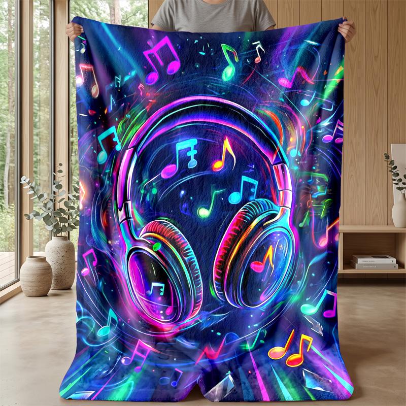 Music Headphones Neon Vibes Theme Blanket Lightweight Warm Flannel Blanket Decorative Throw Blanket for Home Decoration