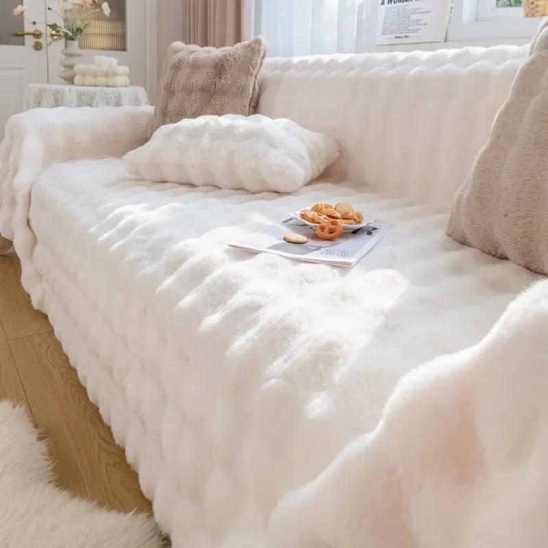 Soft Warm Plush Sofa Cover Cloth Couch Thickened Cat Scratch Resistant Sofas Plush Fully Wrapped Sofa Blanket Towel 3 Seater