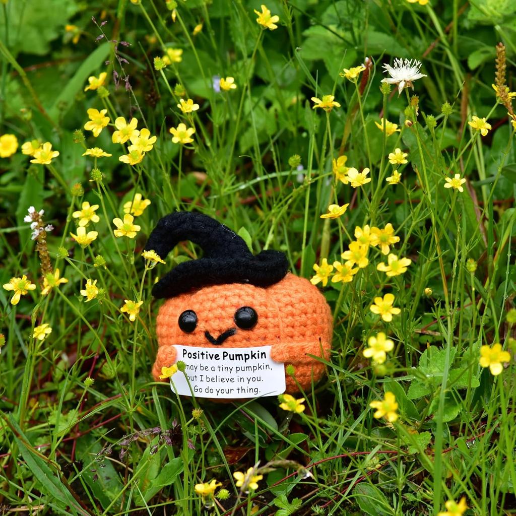 Crochet Positive Encouragement Pumpkin Dolls With Card Home Room Decor Handmade Knitted Pumpkin Desktop Decor Halloween Gifts