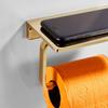 Toilet Paper Holder for Bathroom Solid Brass and Superior Hotel Style Tissue Roll Holder with Cell Phone Storage Gold Finish