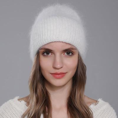 Trend Women Hat Winter Warm Angora Long Rabbit Fur Beanies Knitted Cashmere Hats For Female Fashion Ladies Cap