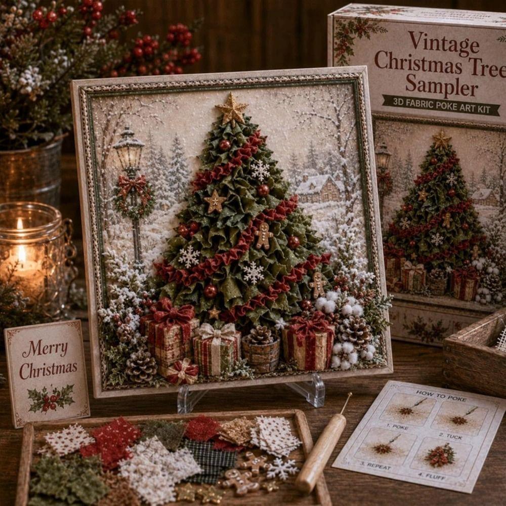 Fabric Based Christmas Fabric Poke Art Kit 3D Design Needle Punch Art Christmas Decorating