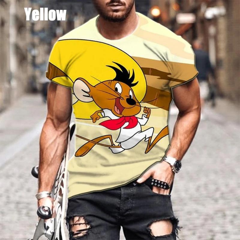 Xuhaijian02 Zomer Nieuw Klassiek Anime Karakter Speedy Gonzales 3D Print Heren T-shirt met Korte Mouwen Grappig Cartoon Unisex Sport T-shirt M