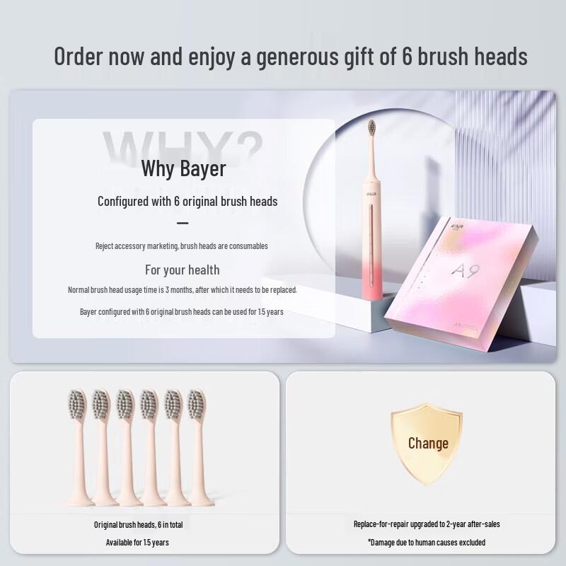 BAIR A9s Sonic Electric Toothbrush for Adults (Double Pack) CN plug (adapter included)