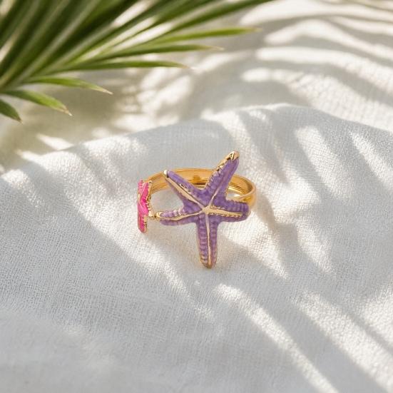 4Pcs/Set Ocean Series Ring Set, Multiple Styles Starfish Shell Design Finger Ring, Alloy Adjustable Stacking Rings for Jewelry Gift