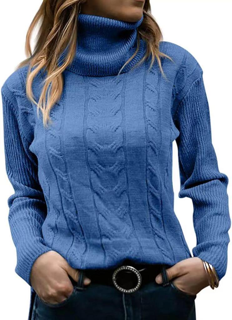 2026 Autumn/Winter Retro High Neck Solid Color Knit Sweater for Women