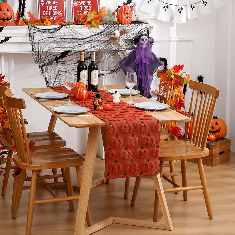 Polyester Halloween Table Runner With Embroidered Ghosts And Pumpkins For Party Decor