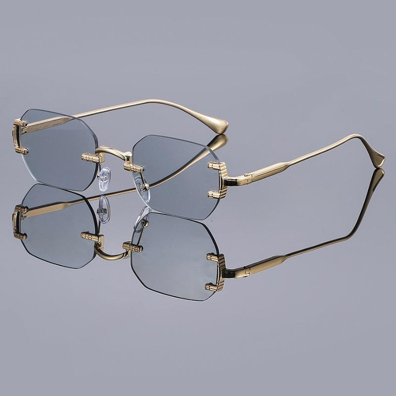 New Polygon Sunglasses Retro Women Men Metal High-End Sunglasses Luxuy Frameless Trimming Traveling Uv400 Glasses