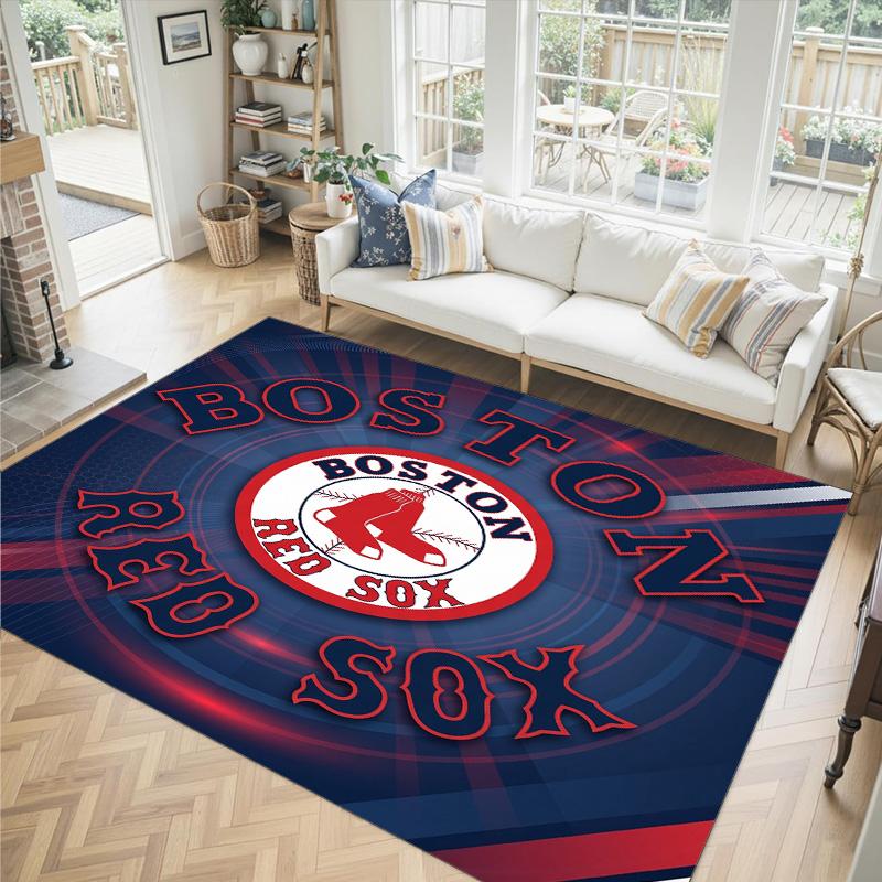 Boston Red Sox Design Crystal Velvet Carpet Cozy Non?Slip Printed Rug For Bedroom Living Room Entrance