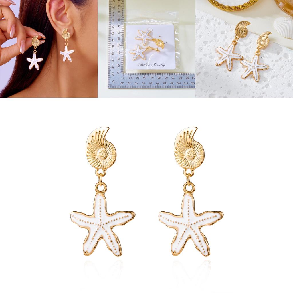 Summer Ocean Starfish Earrings With Alloy Shell Design For Women Beach Jewelry
