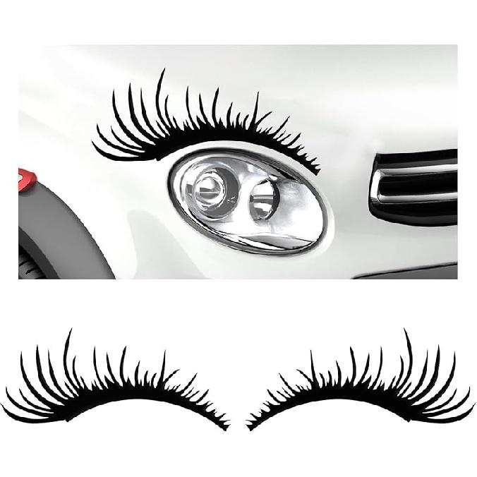 2 PCS Eyelash Decal for Car Headlight, Waterproof Auto Funny Fake Eyelash Sticker for Decoration, Self-Adhesive Sticker for Vehicle Headlamp,