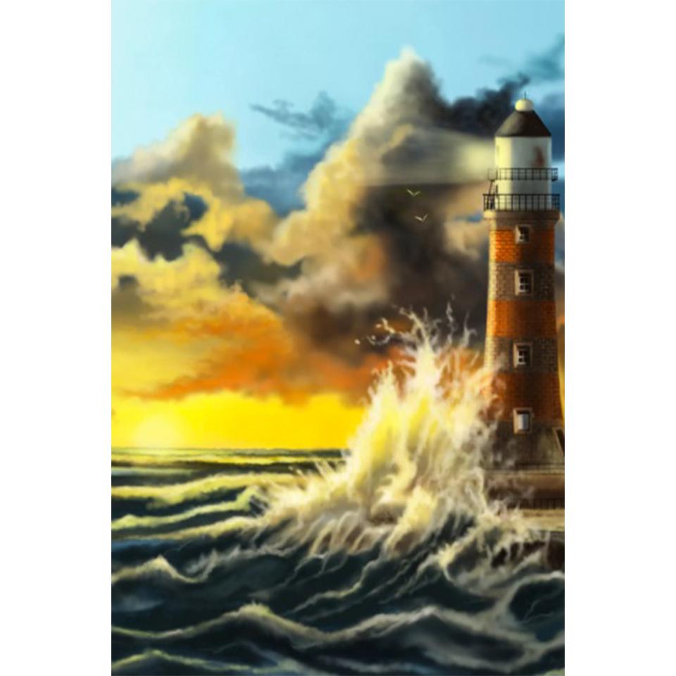 DIY 5D Lighthouse Landscape Diamond Painting Rhinestone Picture Full Round Full Diamond Embroidery Gift Mosaic Decoration Kit