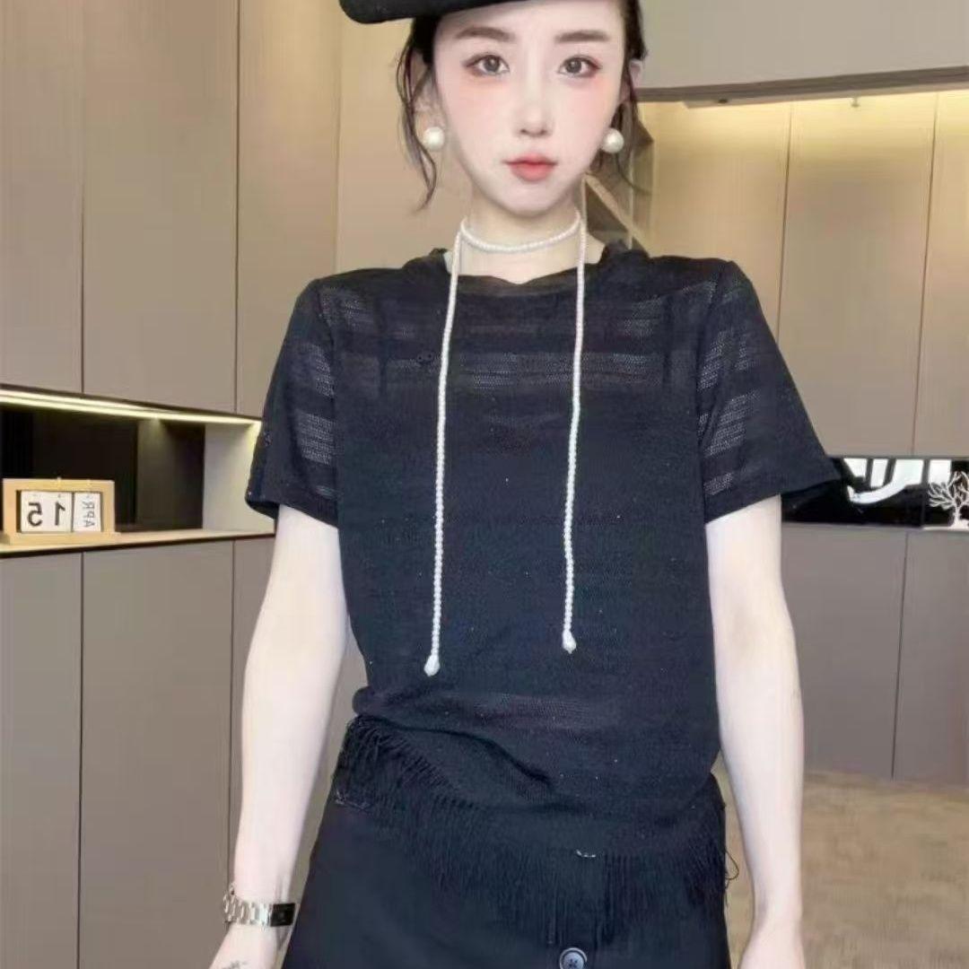 

Футболка Starry Diamond Mesh 2025 года: Круглый вырез, короткий рукав, стиль вестерн One size fits 80-140 jin чёрный