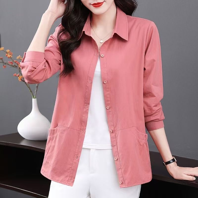 Elegant French Spring Blouse for Mid Age Women Plus Size Lapel Casual Shirt Fashionable Top