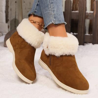 Large Size Snow Boots for Women's Autumn and Winter New Flipped Plush Thickened Snow Boots Cotton Boots Cotton Shoes for Women