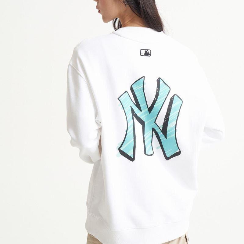 New MLB Base Logo Sweatshirts Unisex White 3AMTB0121-50WHS