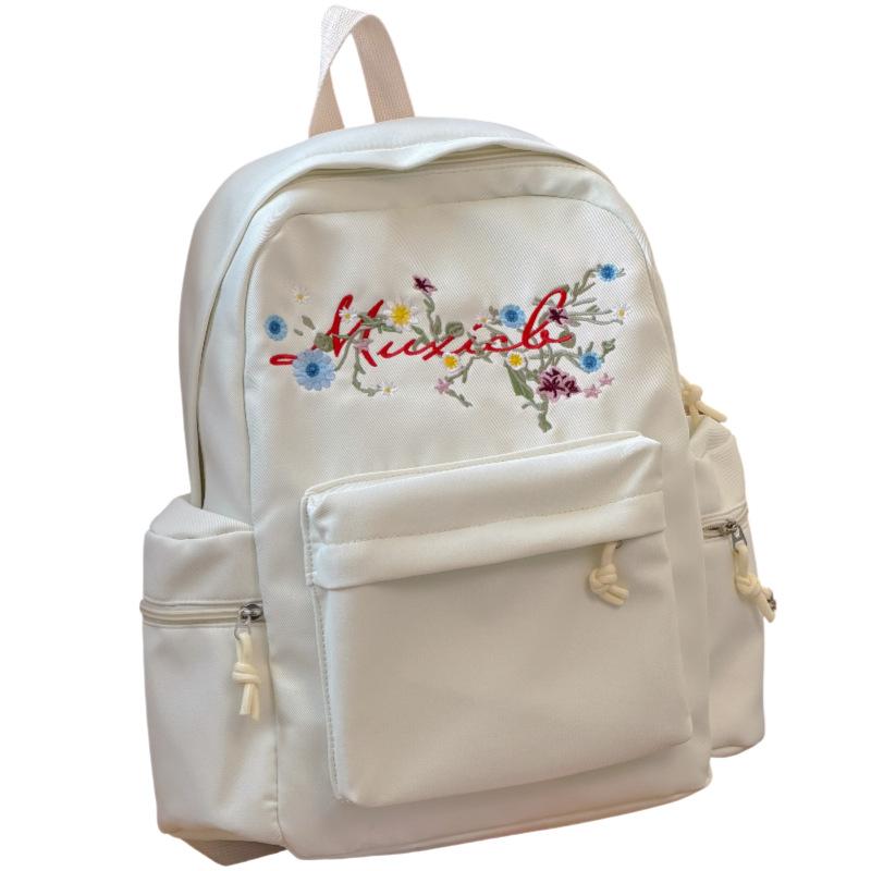 Schoolbag New Embroidered Backpack Female Students Large Capacity Simple Versatile School Bag Junior High School Student Lightweight Backpack