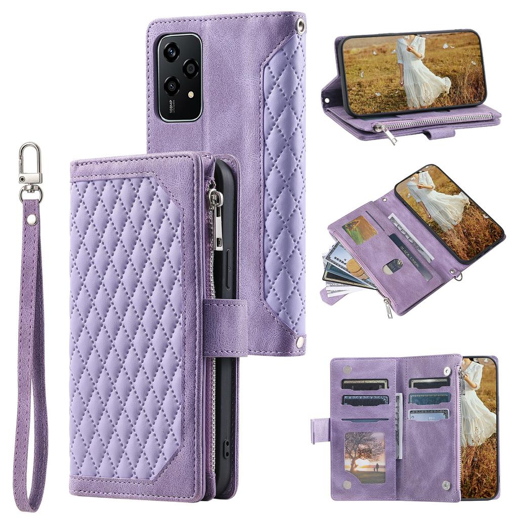 Style 005 For Honor 200 Lite Case Zipper Wallet Grid Leather Phone Cover
