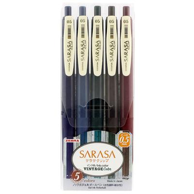 Zebra Sarasa Clip Gel Ballpoint Vintage 0.5" Pen, 5-Color, JJ15-5C-VI