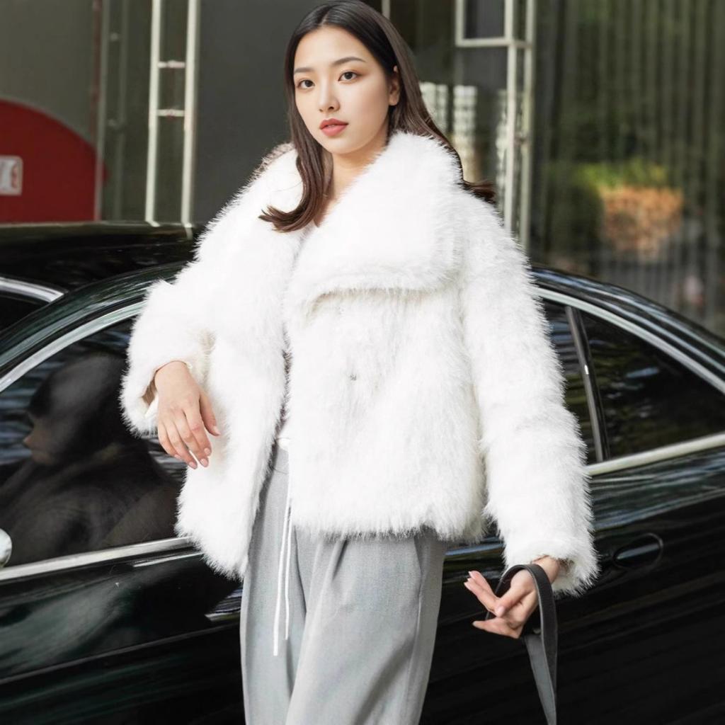 Women's Loose Lapel Faux Fur Coat, Fashion Solid Color Elegant Warm Furry Outwear For Women, European American Style Crossborder Female Jacket