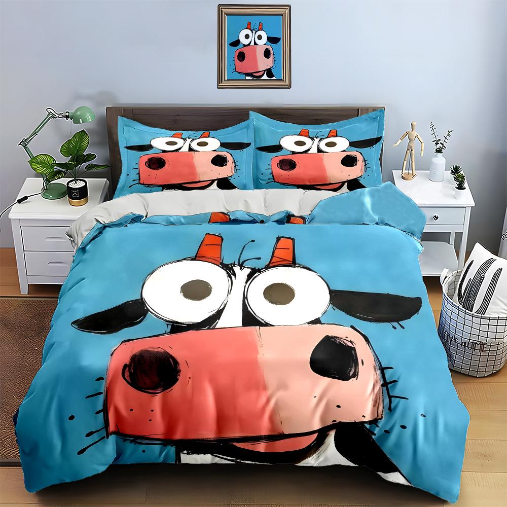 Cartoonish Cow Illustration. Bedding Duvet Cover Sets Duvet Covers Pillowcases Gifts (1 * Duvet Cover 2 * Pillowcases, Without Duvet Insert)