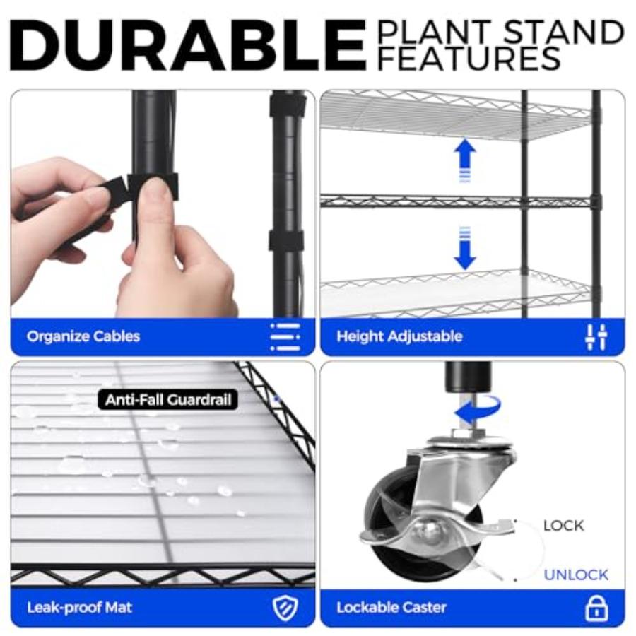 5-Tier Tall Metal Plant Stand with 20W Full Spectrum Grow Lights for Indoor Plants 47x13.8x70.9IN Light Color: White Ideal for