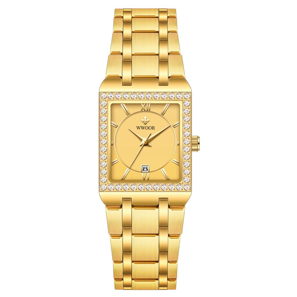 Wwoor Grip Love With Diamond Waterproof Square Steel Belt Quartz Women'S Watch Leisurely Fashion Women'S Watch 8858