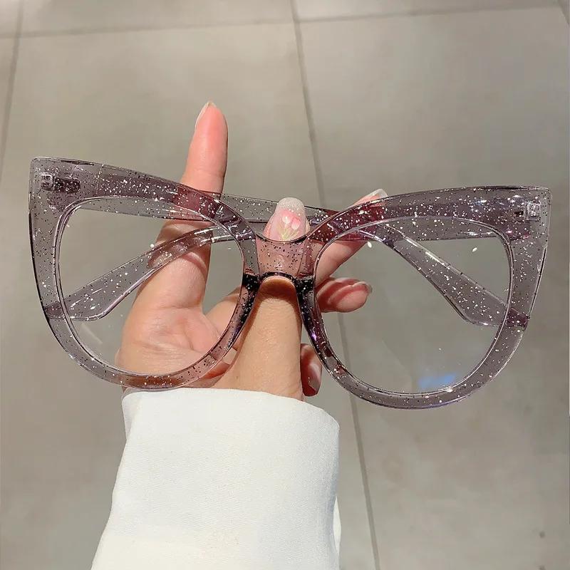 

y2k Blue Blocking Light Optical Oversized Cat Eye Sequin Pink Glasses Women Vintage Designer Myopia Prescription Eyewear Frame