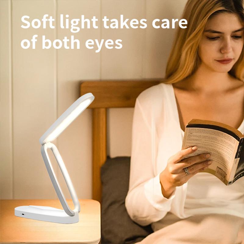 Lampă de birou LED pliabilă, 3 niveluri reglabile, lumină de noapte tactilă, reîncărcabilă USB, protecție ochi, lampă de masă pentru dormitor, noptieră, birou