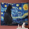 Wandbehang Van Gogh Stil Sternennacht Lustige Schwarze Katze Hängend Psychedelisch Hippie Ölgemälde Kunst Personalisiertes Geschenk Für
