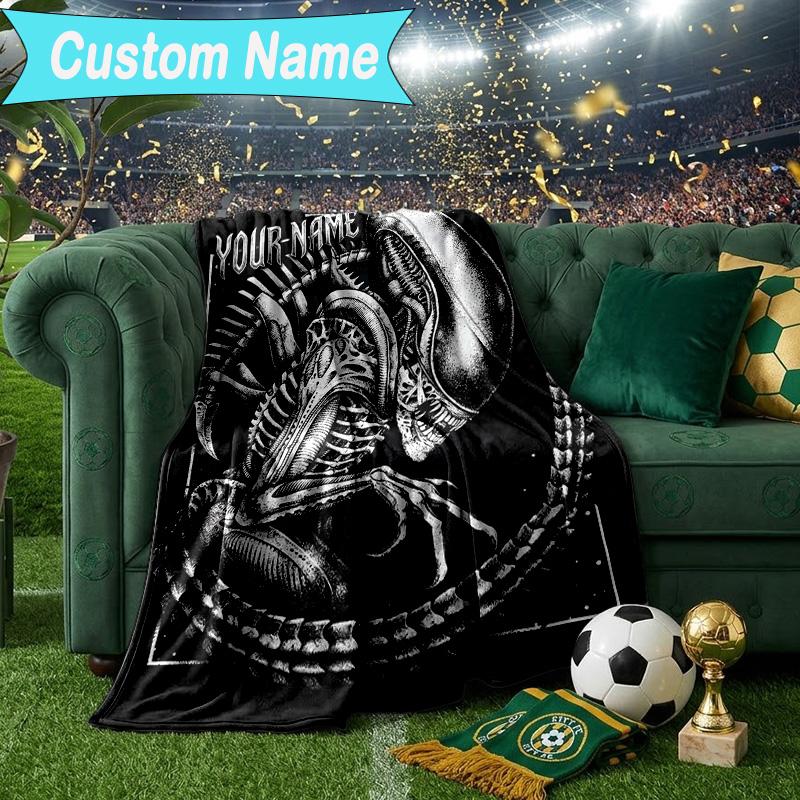Custom Name Blanket Alien Ornate Frame Blanket Bedding Blanket for Travel, Camping, Living Rooms, Offices, Sofas, Fan Christmas gift