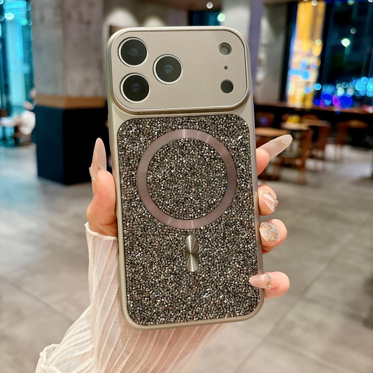

INS Large Window Glass Camera Glitter Diamond Phone Case For iPhone 17 Air 16 15 14 13 Pro Max For Magsafe Magnetic Charge Cover iPhone 13