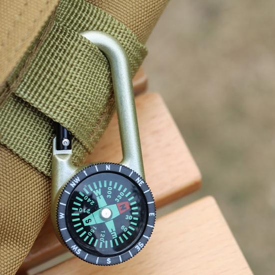 Survival Mini Compass Keychain Zinc Alloy Small Pocket Compass Carabiner Buckle Outdoor Accessory for Camping Hiking Backpacking