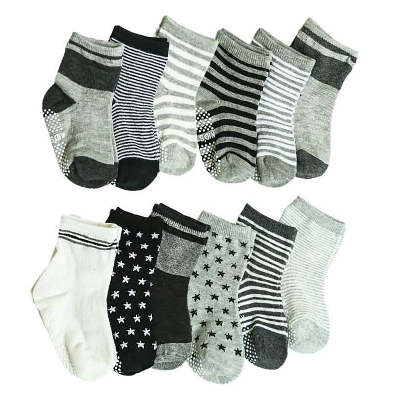 12 Pair/set Baby Girl Boy Anti-slip Socks Children Elastic Knit Socks Cotton Socks
