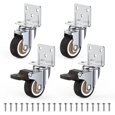 Side Mount Casters Wheels 1.25 Inch with Heavy Duty Thickened L-Shaped Plate Double Ball Bearing Swivel Casters Set of 4 Holding 100 LBS Ideal Wheels