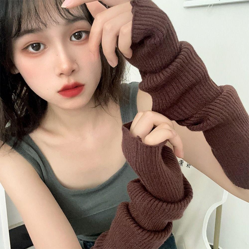 

1 пара женских длинных перчаток без пальцев, зимние мягкие вязаные теплые перчатки с рукавом в стиле панк-готика, модные повседневные мягкие варежки