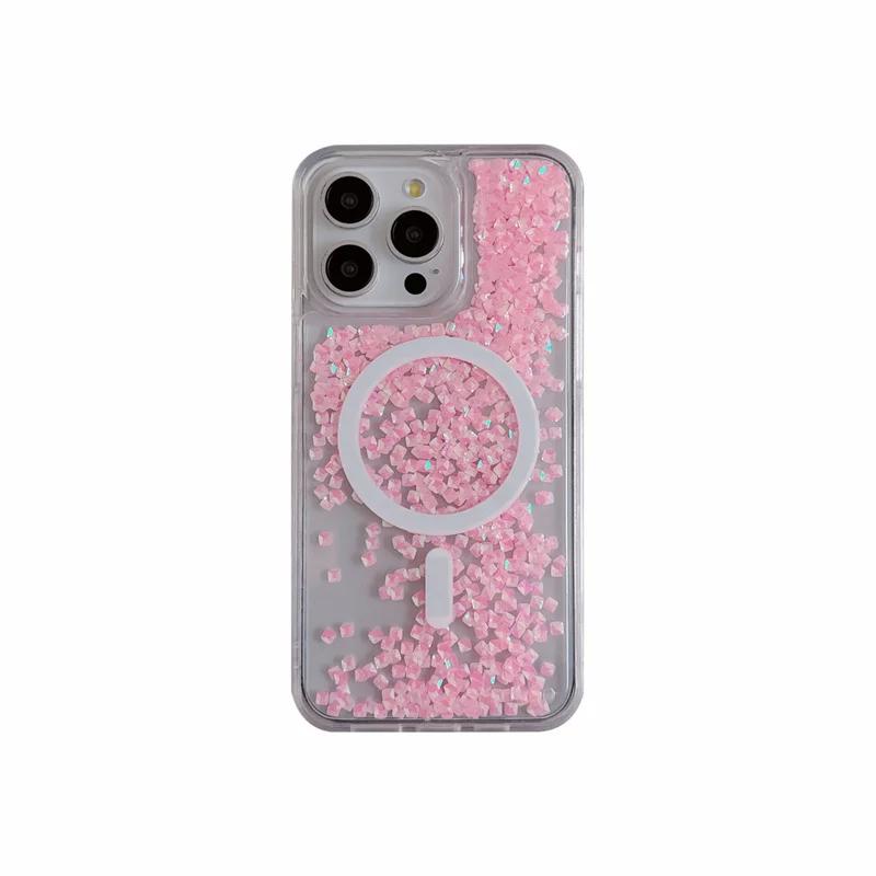 

Glitter Drilling Magnetic Case for iPhone 16 15 14 Pro Max Shiny Quicksand Magnets Phone Cover Hard Liquid Shell Fundas For iPhone 15