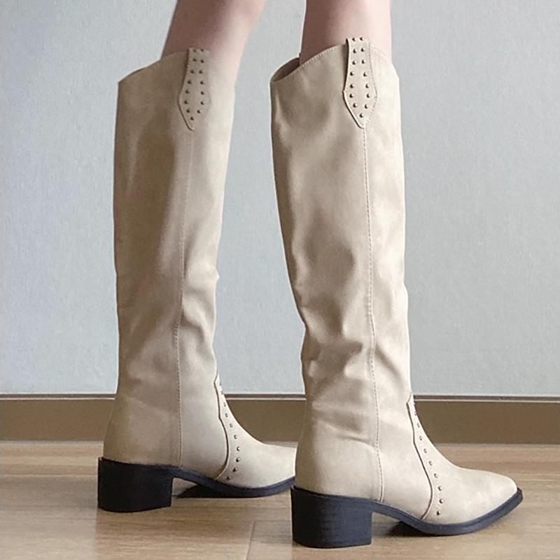 Fashion Vintage Women Western Cowboy Boots Fashion Slip On Knight Long Booties Autumn Winter Shoes Zapatos De Mujer