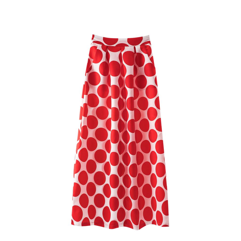 Women's Summer Fashion Casual Big Wave Dot Printing Elastic Waist Big Swing Pocket Long-skirt