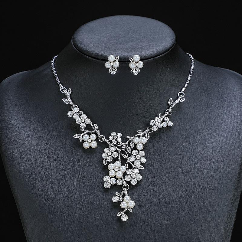 3pcs Bohemian-Inspired Zircon Set Euro-Art Retro Branch Necklace Earrings Accented Adjustable Zircon for Bridal
