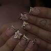 24Pcs Leopard Print French Press On Nails, Short Square Fake Nails with 3D Flower & Rhinestones