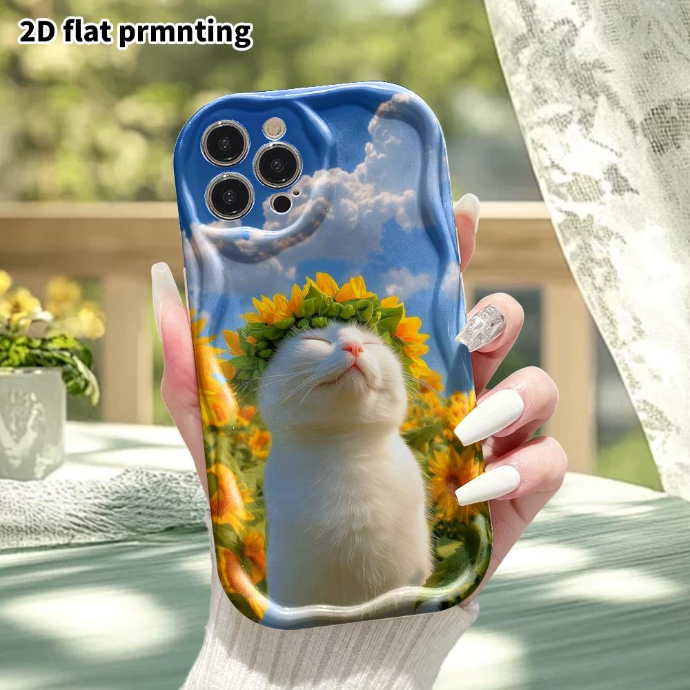 Phone Case: 2D flat design suitable for iPhone 18 17 16 15 14 13 Pro protective case, wreath little white cat, perfect Christmas and Halloween holiday