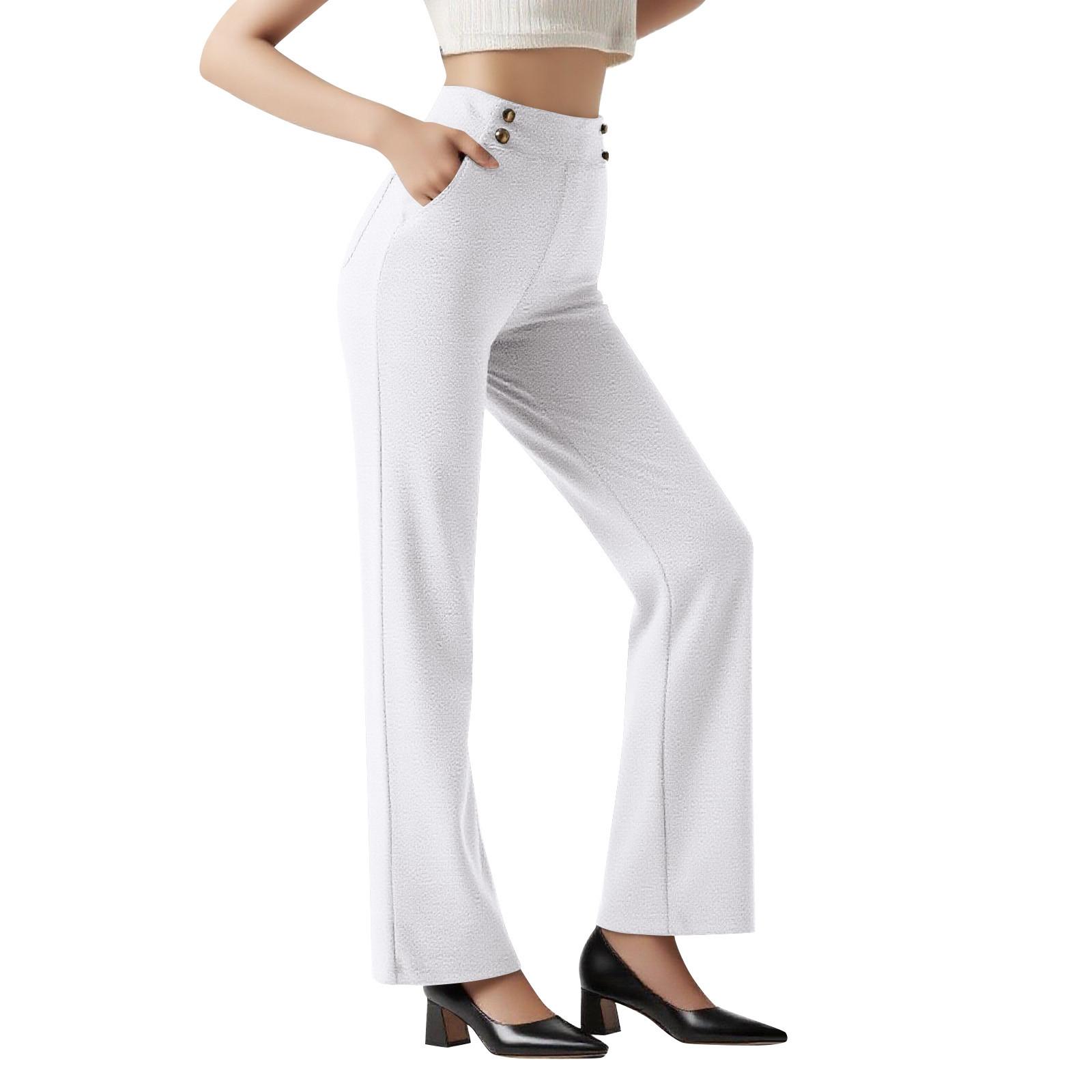 

Women s Wide Leg Pants High Waist Stretch Work Pants Business Casual Pants Pockets XL білий