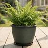 Indoor Decorative Plant Containers 12 Inch Thickened Flower Pots for Outdoor Indoor, Plastic Leaf-Pattern Texture Large Basin with Saucer Planter