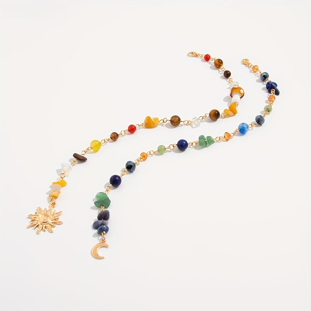 Un Ensemble de Deux Extensions de Cheveux Bohémiennes à Perles de Pierres Multicolores, Ornées de Cristaux Synthétiques, Parfait pour les Tenues de Fête des Femmes