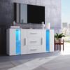 TV Cabinet LED Lighting, TV Table, TV Stand Up To 55 Inches, Lowboard 2 Doors, 3 Drawers, 140cm, White, Modern