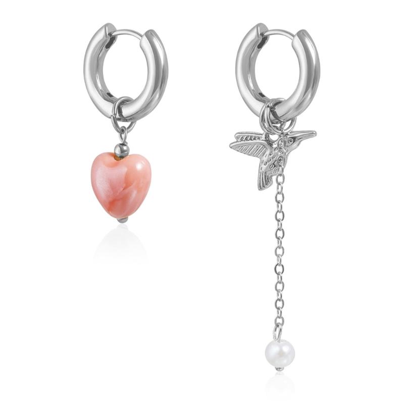 

Unique Asymmetrical Heart and Bird Studs Earrings Stylish Zinc Alloy Ear Accessories for Party Dating Casual Outfits