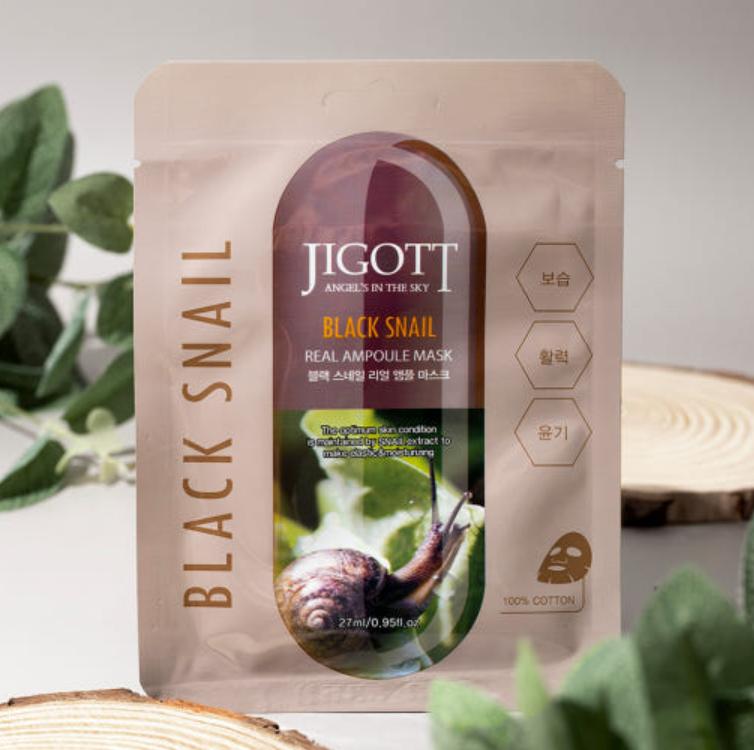 Jigott Black Snail Real Ampoule Mask Pack – Intensive Skin Repair & Hydration