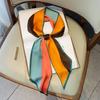 New Color-blocked Little Silk Scarf for Women, Early Autumn Fashionable Imitation Silk Decorative Mini Scarf, Vintage Color Headband